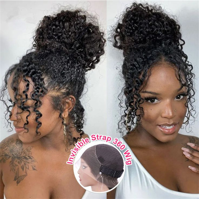 Perismoda Kinky Curly Invisi-Drawstring Snug Fit 360 Lace Wigs HD Transparent Full Frontal Human Hair Wigs